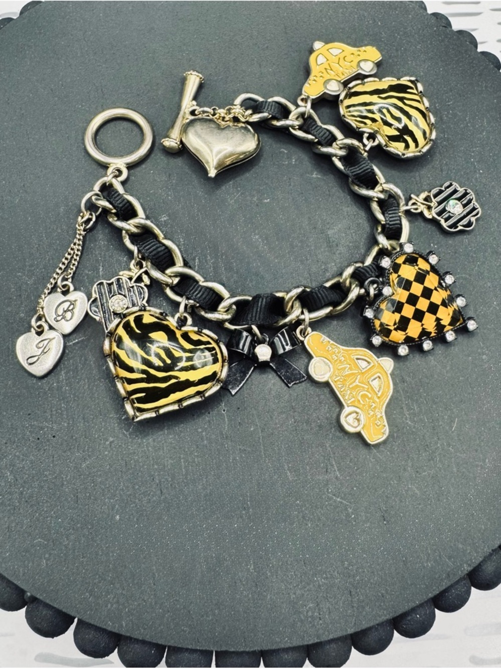 Betsey Johnson Vintage Yellow New York City Taxi Cab Charm Bracelet